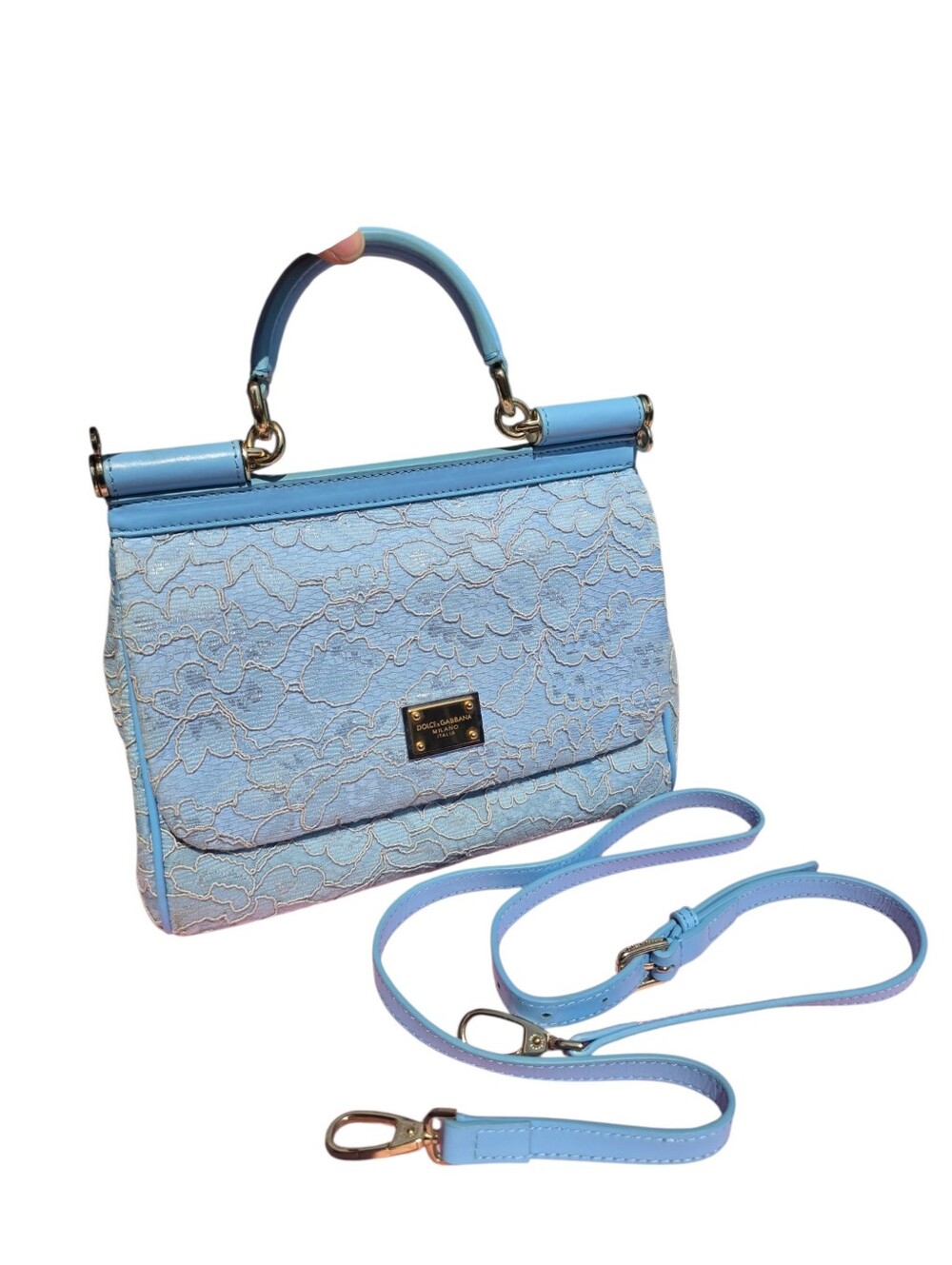 Authentic Dolce & Gabbana Miss Sicily Blue Lace Shoulder Bag – Made in Italy - Picture 2 of 13